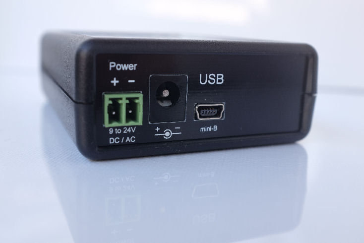 USB I/O Controller powered by USB, or external DC or AC Power Supply.